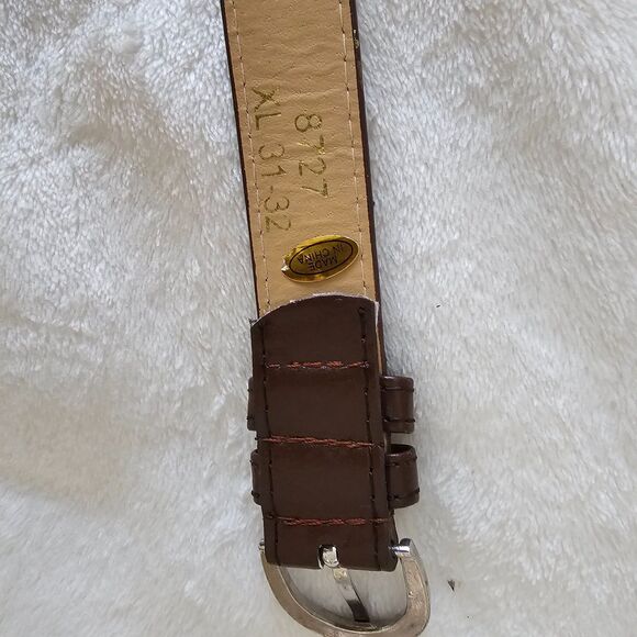 Women's XL Skinny Brown Faux Leather Belt with Silver Buckle - Picture 5 of 7